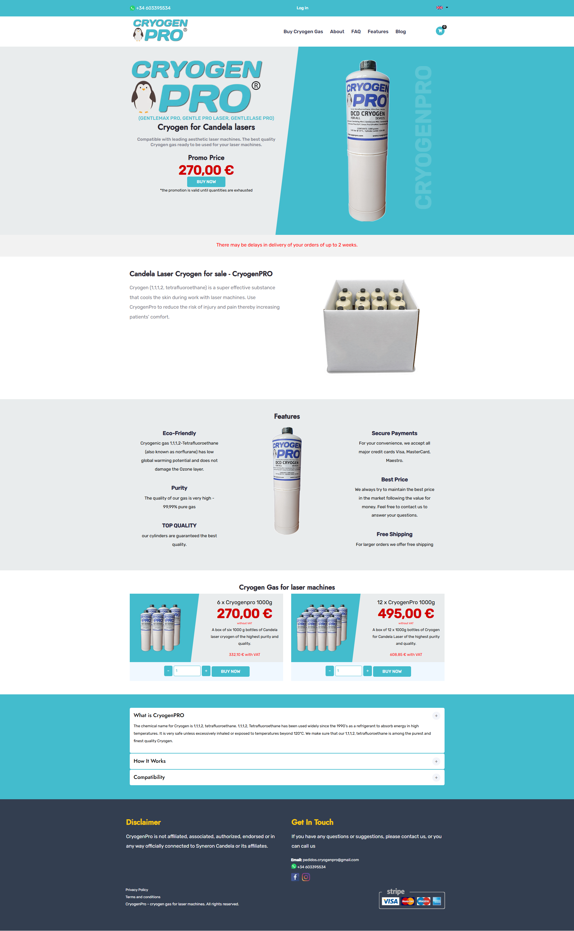 Скрийншот на сайт за криогенен газ за лазери (cryogenpro.com)